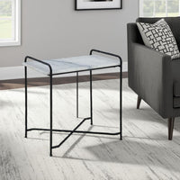Accent Table, 22 Inch White Marble Top, Industrial Black Metal Legs -BM327890