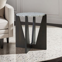 Accent Table, Round Terrazzo Tabletop, 25 Inch, Dark Brown Mango Wood -BM327891