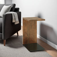 Accent Table, Solid Wood C Shape Design, 18 Inch, Dark Brown -BM327893