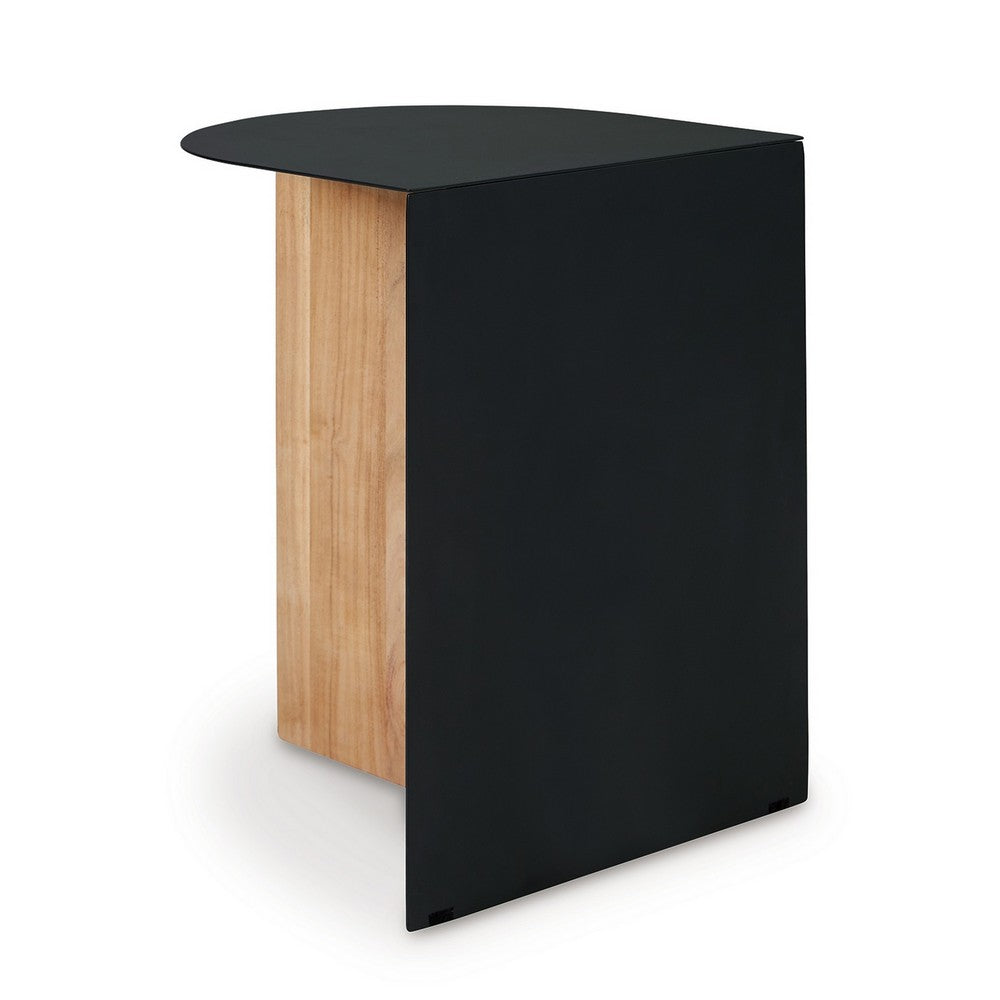 Modern Table, Metal Frame w Solid Wood Base, 16 Inch, Black and Brown -BM327897
