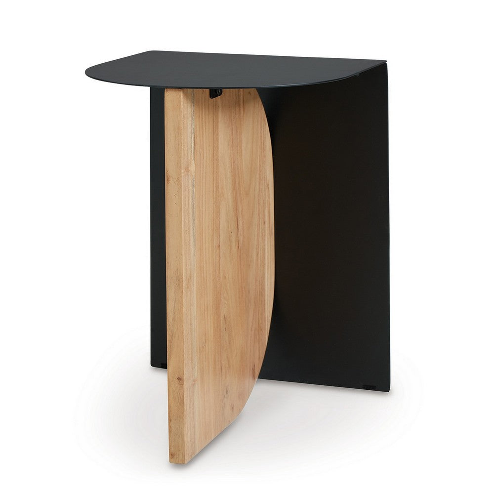 Modern Table, Metal Frame w Solid Wood Base, 16 Inch, Black and Brown -BM327897