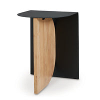 Modern Table, Metal Frame w Solid Wood Base, 16 Inch, Black and Brown -BM327897