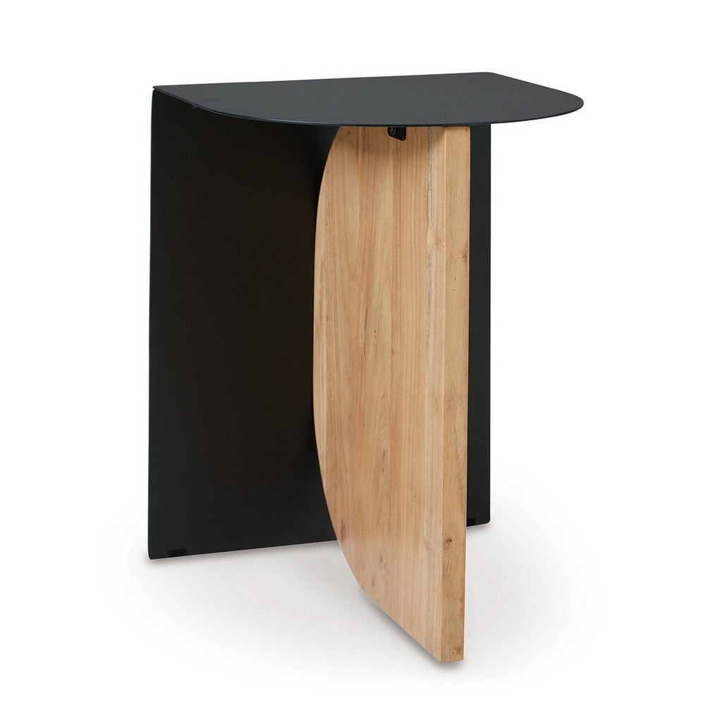 Modern Table, Metal Frame w Solid Wood Base, 16 Inch, Black and Brown -BM327897