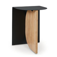 Modern Table, Metal Frame w Solid Wood Base, 16 Inch, Black and Brown -BM327897