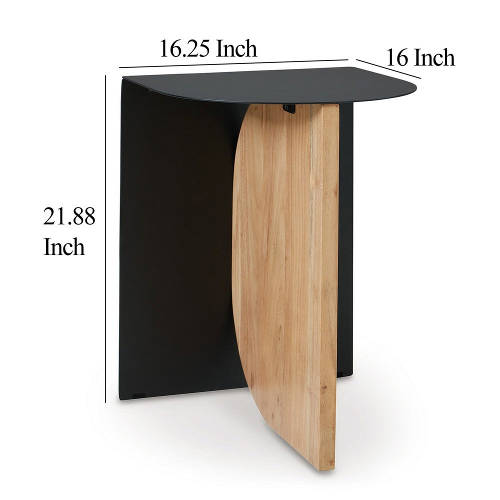 Modern Table, Metal Frame w Solid Wood Base, 16 Inch, Black and Brown -BM327897