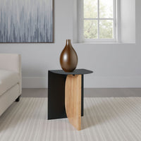 Modern Table, Metal Frame w Solid Wood Base, 16 Inch, Black and Brown -BM327897