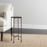 Accent Table, 11 Inch Glass Top, Industrial Black Forged Iron Legs -BM327898