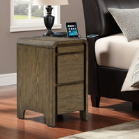 Accent Table, USB Charging Ports, 17 Inch Warm Brown Wood Veneer -BM327899