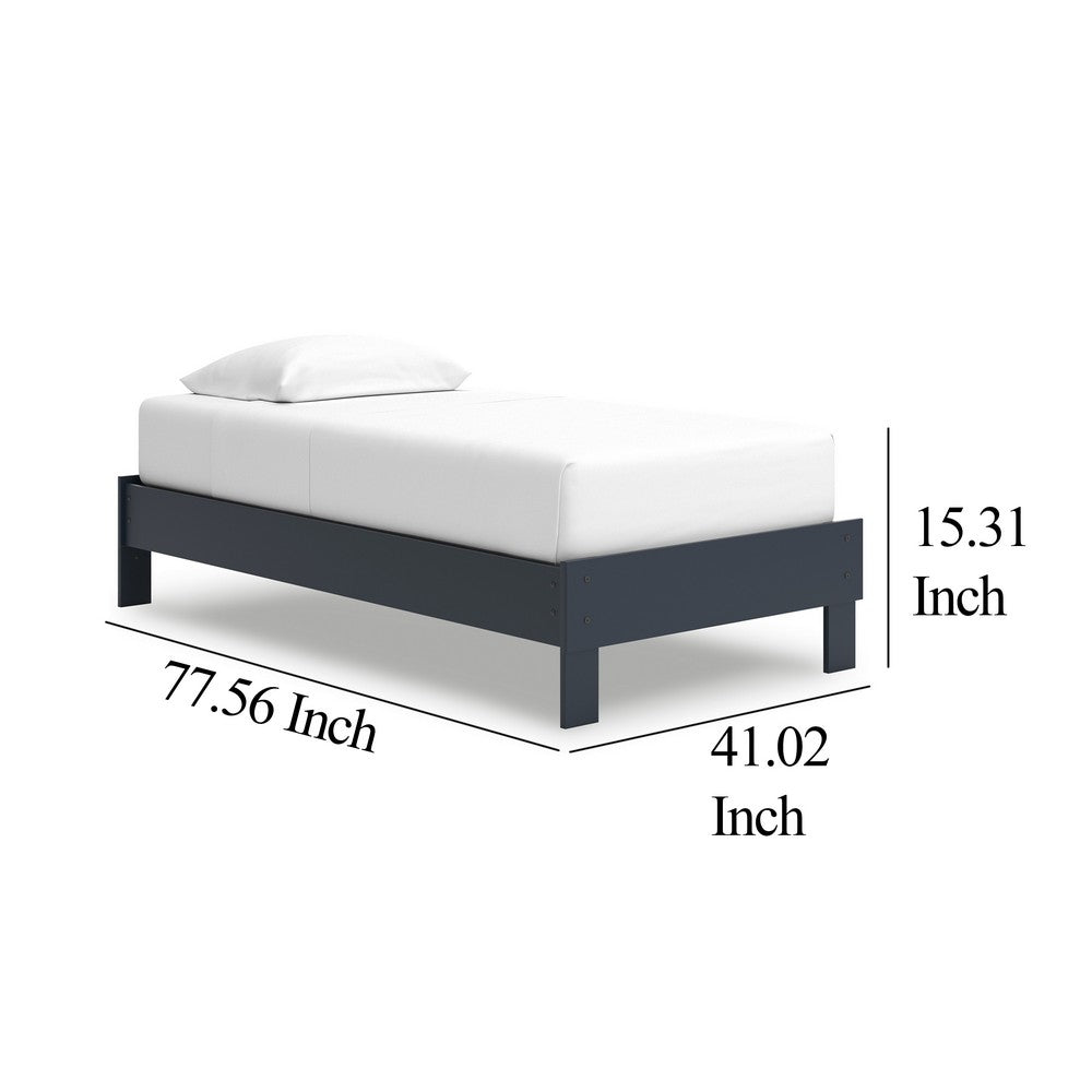 Cian Twin Size Platform Bed, Shaker Style Design, Navy Blue Wood Frame -BM327902