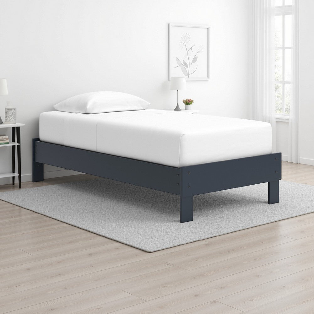 Cian Twin Size Platform Bed, Shaker Style Design, Navy Blue Wood Frame -BM327902