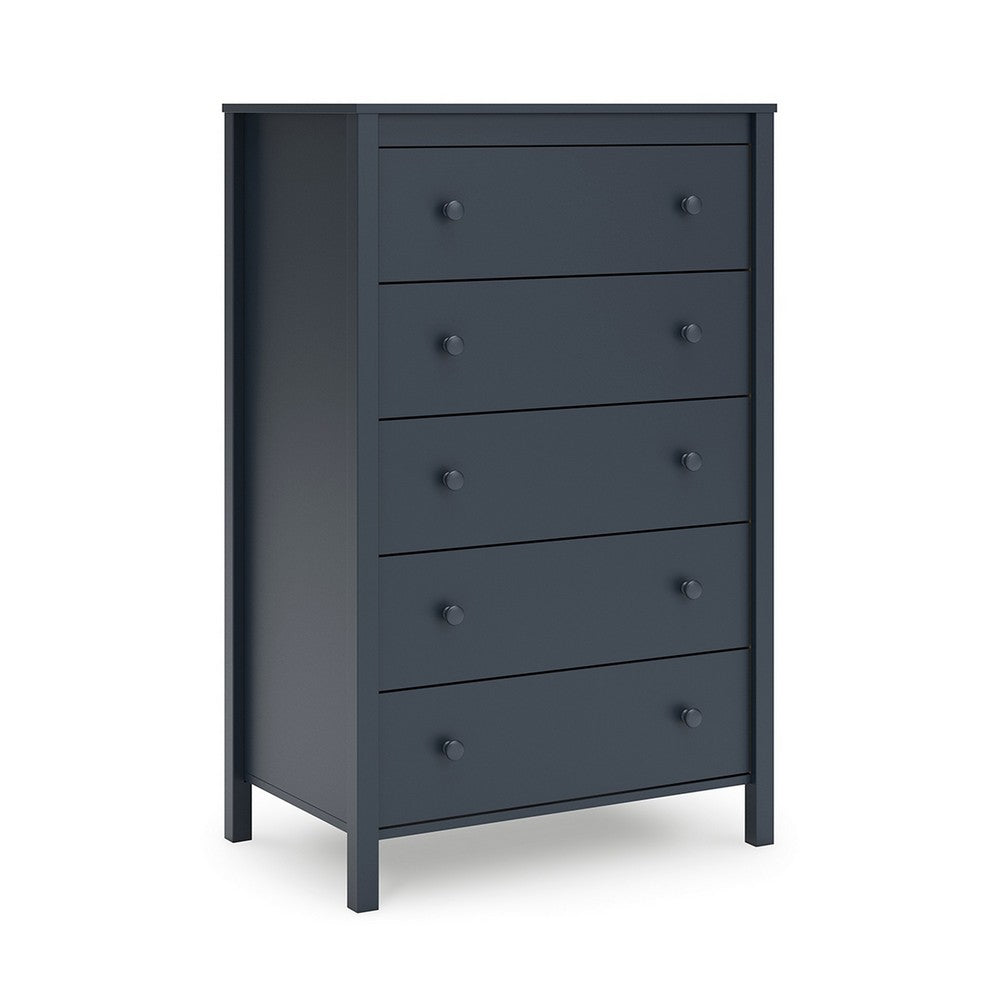 Cian Tall Dresser Chest, 5 Drawers, Knobs, Navy Blue Wood, 50 Inch -BM327905