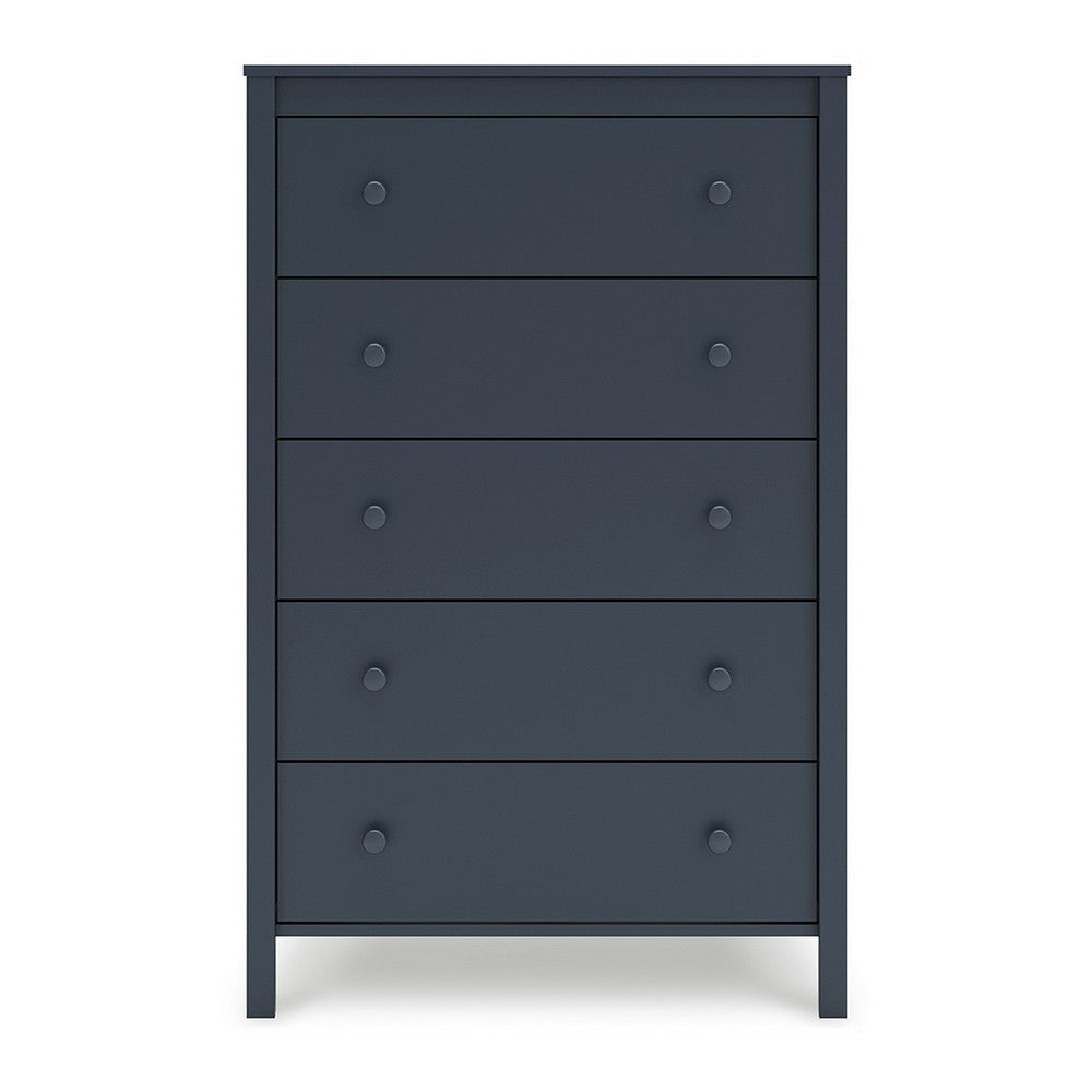 Cian Tall Dresser Chest, 5 Drawers, Knobs, Navy Blue Wood, 50 Inch -BM327905