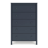 Cian Tall Dresser Chest, 5 Drawers, Knobs, Navy Blue Wood, 50 Inch -BM327905