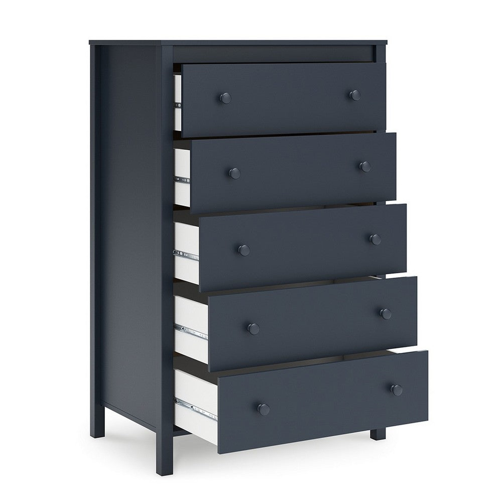 Cian Tall Dresser Chest, 5 Drawers, Knobs, Navy Blue Wood, 50 Inch -BM327905