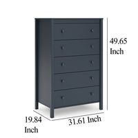 Cian Tall Dresser Chest, 5 Drawers, Knobs, Navy Blue Wood, 50 Inch -BM327905