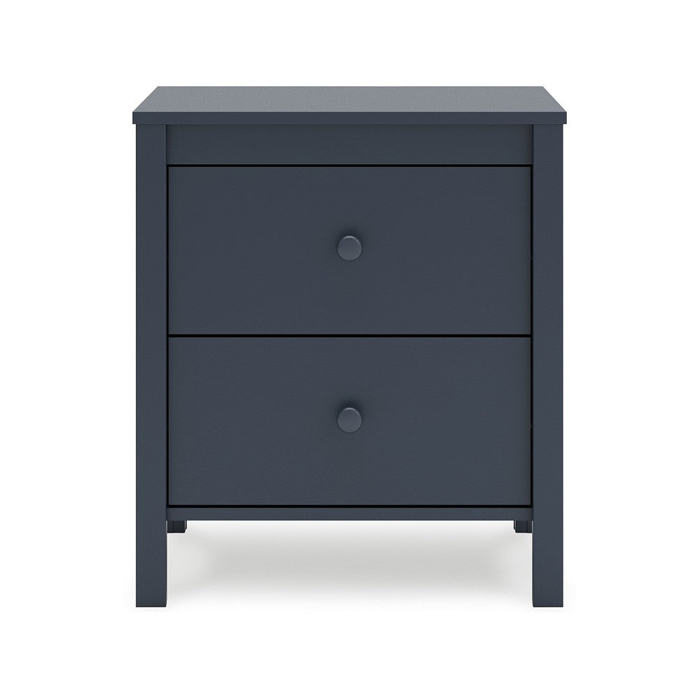 Cian Nightstand, 2 Drawers, Navy Blue Wood, Knob Handles, 24 Inch -BM327906