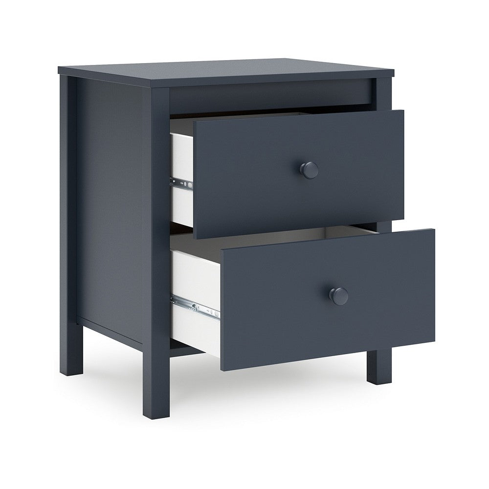 Cian Nightstand, 2 Drawers, Navy Blue Wood, Knob Handles, 24 Inch -BM327906