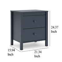 Cian Nightstand, 2 Drawers, Navy Blue Wood, Knob Handles, 24 Inch -BM327906