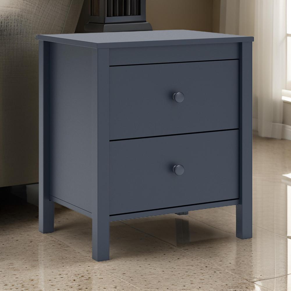 Cian Nightstand, 2 Drawers, Navy Blue Wood, Knob Handles, 24 Inch -BM327906