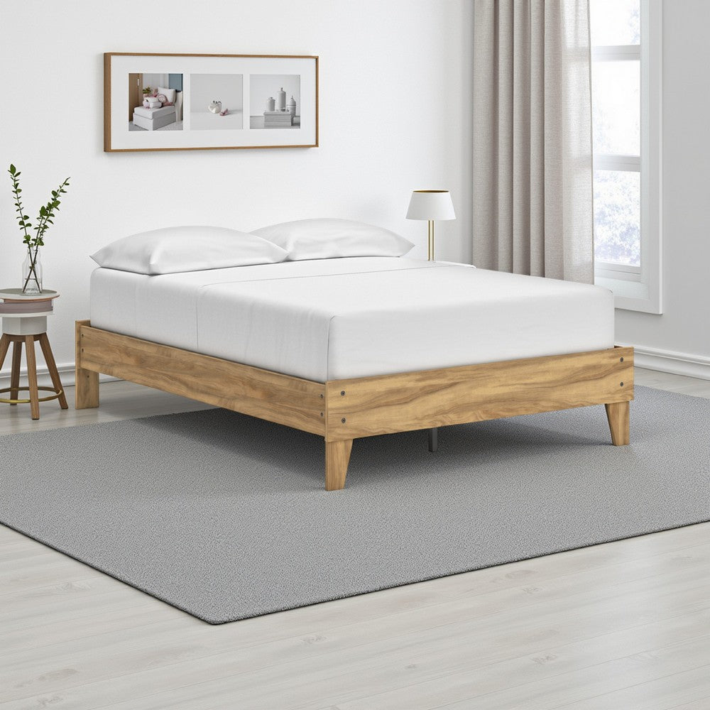 Maci Full Platform Bed, Natural Light Brown Wood, Low Profile Legs -BM327907