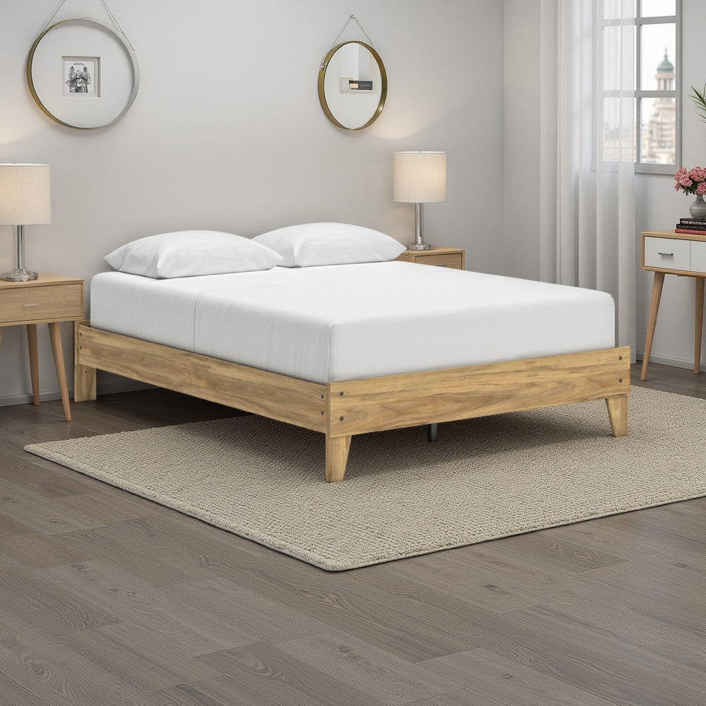Maci Queen Platform Bed, Natural Light Brown Wood, Low Profile Legs -BM327908