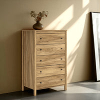 Maci Tall Dresser Chest, 5 Drawers, Natural Brown Wood Finish, 50 Inch -BM327910