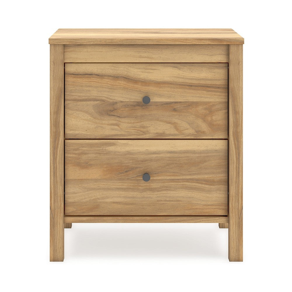 Maci Nightstand, 2 Drawers, Light Natural Brown Wood Finish, 24 Inch -BM327911