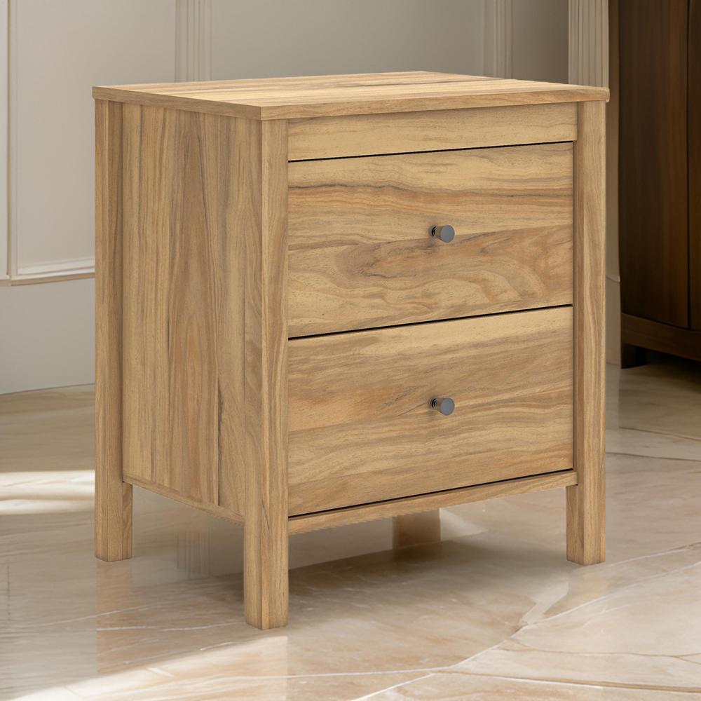 Maci Nightstand, 2 Drawers, Light Natural Brown Wood Finish, 24 Inch -BM327911