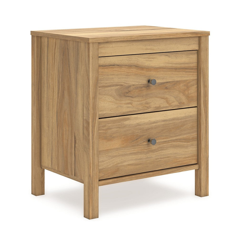 Maci Nightstand, 2 Drawers, Light Natural Brown Wood Finish, 24 Inch -BM327911