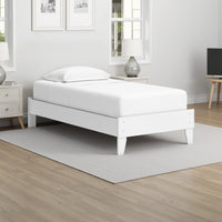 Kally Twin Platform Bed, Matte White Wood, Low Profile Tapered Legs -BM327912