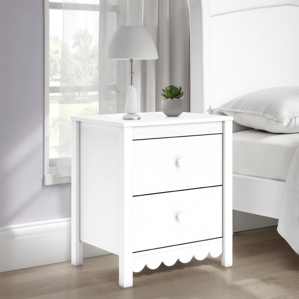 Kally Nightstand, 2 Drawers, Modern Matte White Wood Finish, 24 Inch -BM327919