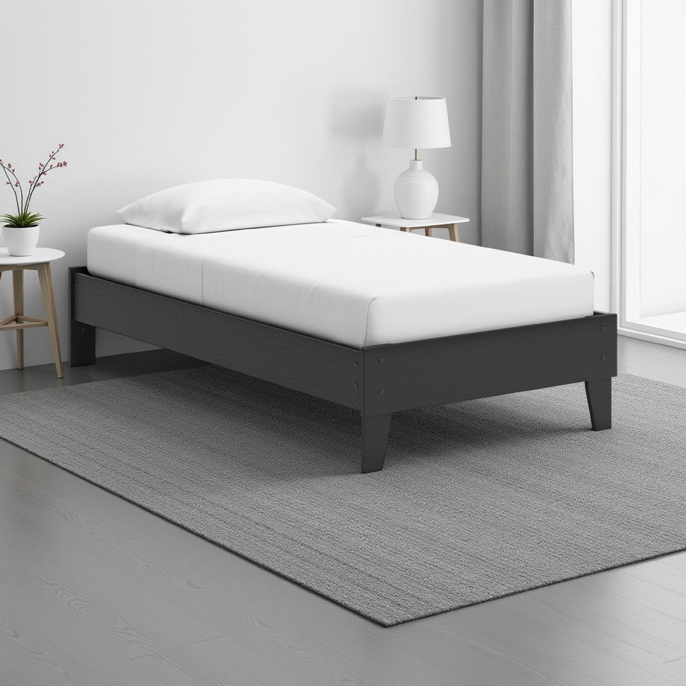 Alli Twin Size Platform Bed, Matte Black Wood Frame with Laminate -BM327920
