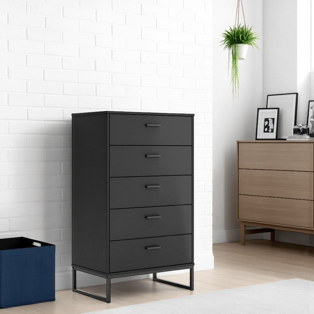 Alli Tall Dresser Chest, 5 Drawers, Matte Black, Metal Base, 51 Inch -BM327924