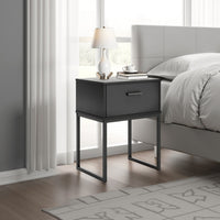 Alli Nightstand, 1 Drawer, Matte Black Wood, Metal Base, 26 Inch -BM327925