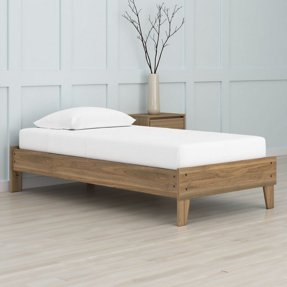 Deana Full Platform Bed, Honey Brown Wood, Low Profile Tapered Legs -BM327927