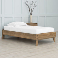 Deana Full Platform Bed, Honey Brown Wood, Low Profile Tapered Legs -BM327927