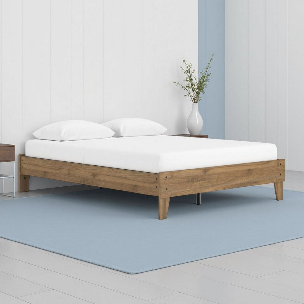 Deana Queen Platform Bed, Honey Brown Wood, Low Profile Tapered Legs -BM327928