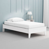 Alli Twin Size Platform Bed, Modern Matte White Wood, Low Profile Legs -BM327932