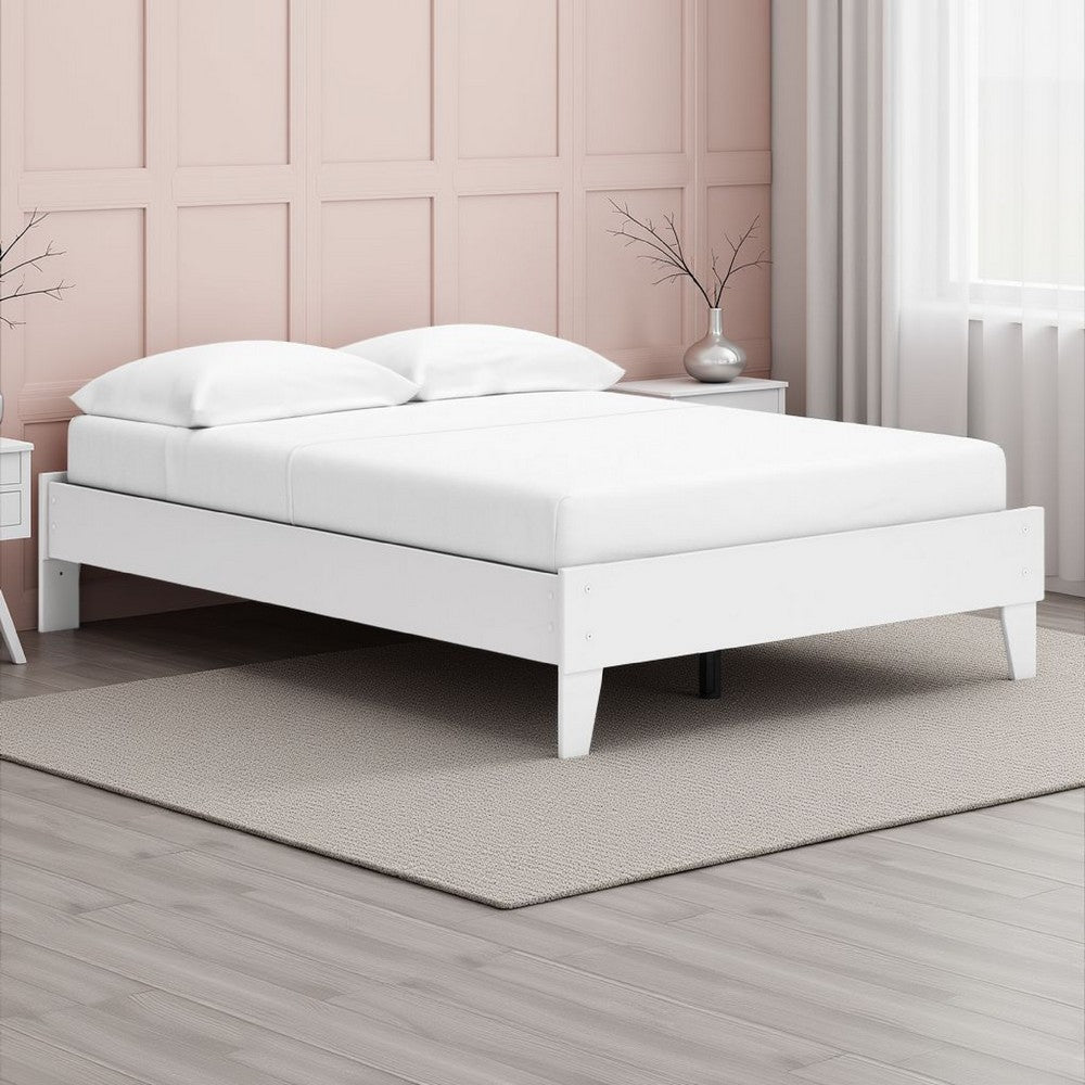 Alli Full Size Platform Bed, Modern Matte White Wood, Low Profile Legs -BM327933