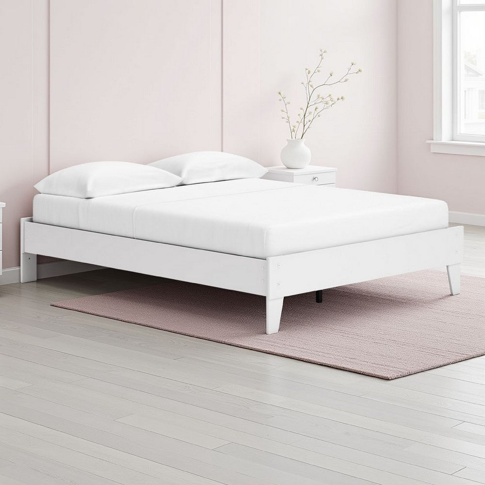 Alli Queen Size Platform Bed, Modern Matte White Wood, Low Profile -BM327934