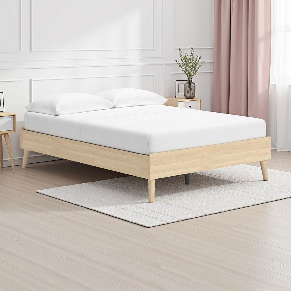 Abis Full Platform Bed, Natural Brown Wood, Low Profile Tapered Legs -BM327938