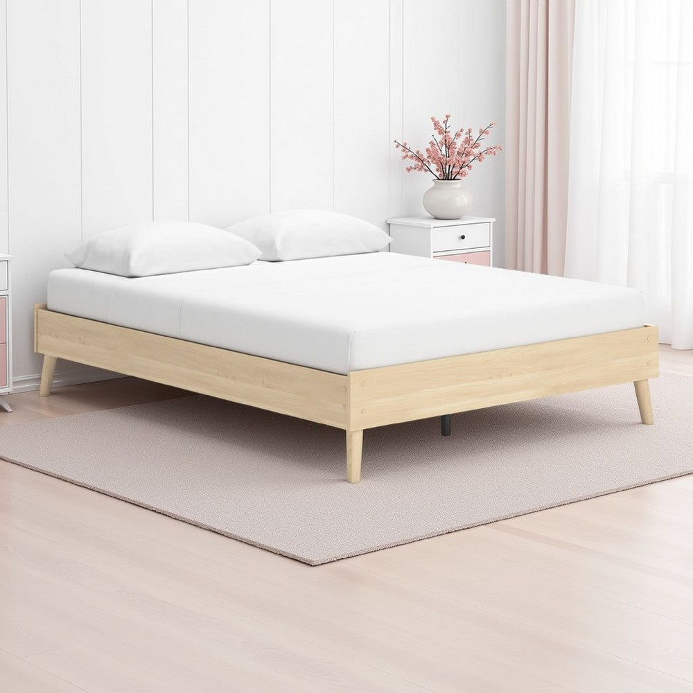 Abis Queen Platform Bed, Natural Brown Wood, Low Profile Tapered Legs -BM327939