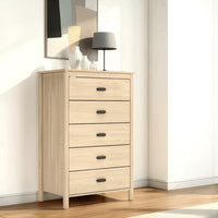 Abis Tall Dresser Chest, 5 Drawers, Natural Brown Wood, Black, 50 Inch -BM327941