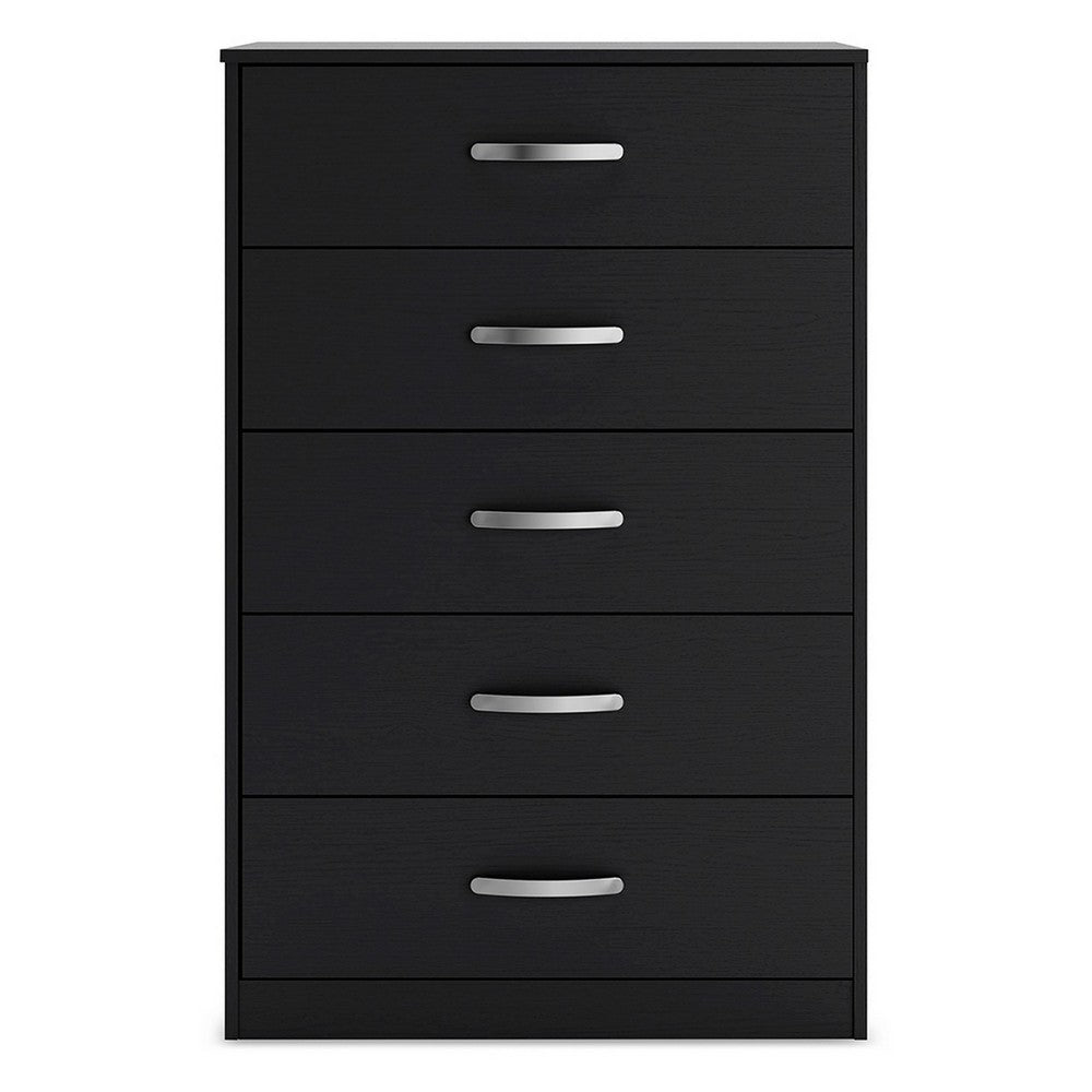 Finny Tall Dresser Chest, 5 Drawer, Matte Black, Silver Metal, 46 Inch -BM327944