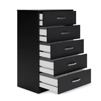 Finny Tall Dresser Chest, 5 Drawer, Matte Black, Silver Metal, 46 Inch -BM327944