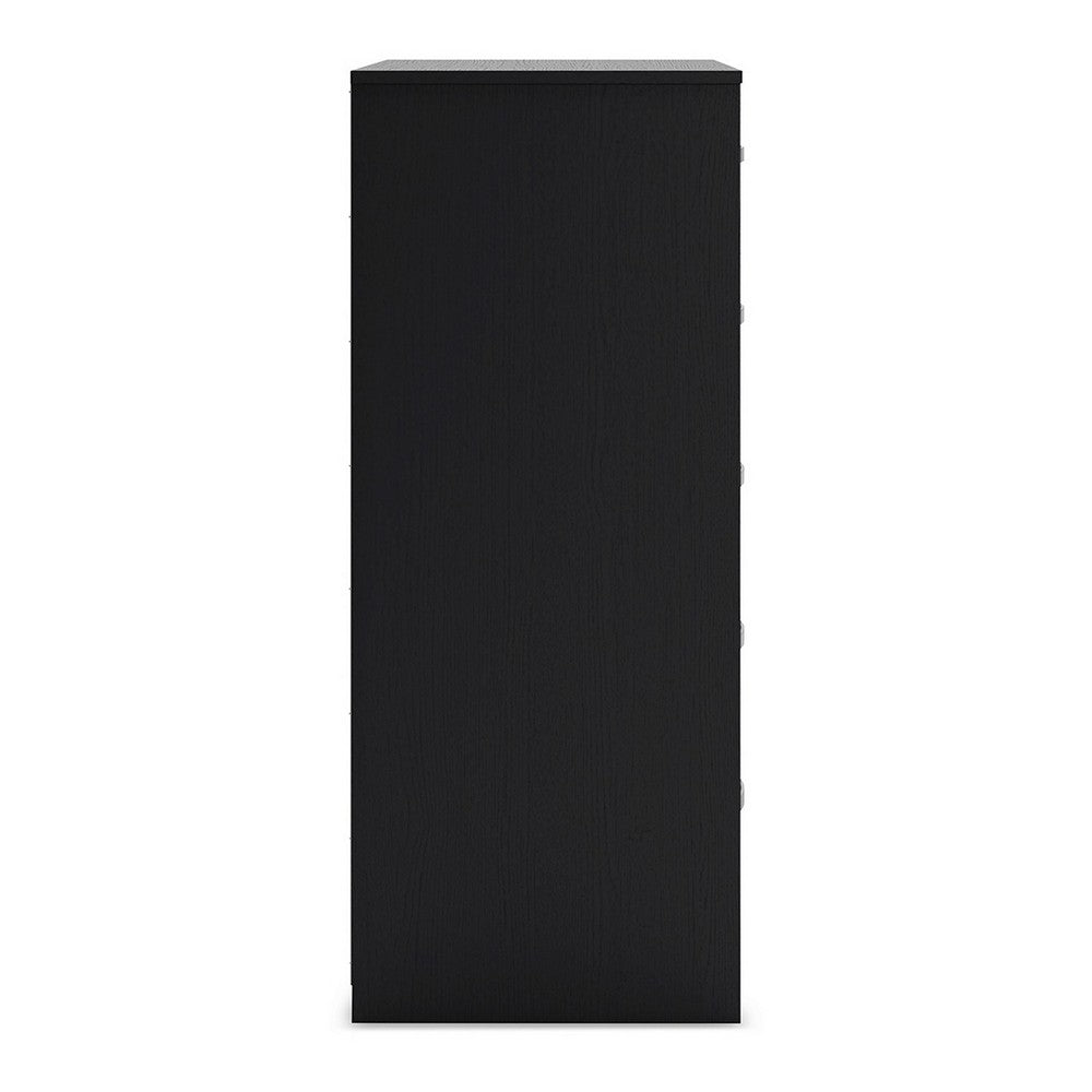Finny Tall Dresser Chest, 5 Drawer, Matte Black, Silver Metal, 46 Inch -BM327944