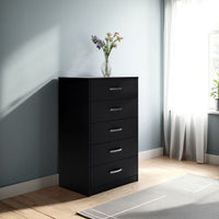 Finny Tall Dresser Chest, 5 Drawer, Matte Black, Silver Metal, 46 Inch -BM327944