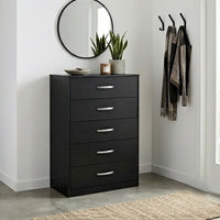Finny Tall Dresser Chest, 5 Drawer, Matte Black, Silver Metal, 46 Inch -BM327944