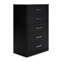 Finny Tall Dresser Chest, 5 Drawer, Matte Black, Silver Metal, 46 Inch -BM327944