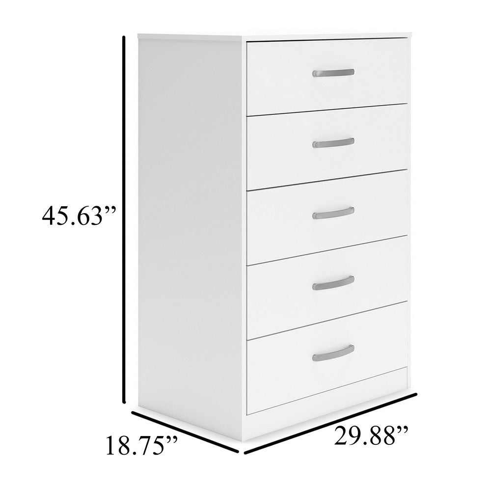 Benzara Eriss Tall Dresser Chest, 5 Drawers, White Wood, Silver Metal, 46 Inch -BM327947 |Benzara.com Benzara Eriss Tall Dresser Chest, 5 Drawers, White Wood, Silver Metal, 46 Inch -BM327947 |Benzara.com